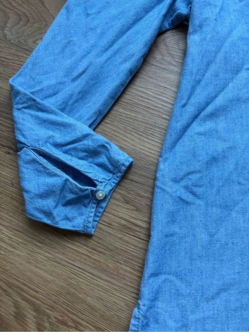 🫐 J.Crew Denim Ruffle Shoulder Puff Sleeve Popover Henley Blouse Light Wash XS